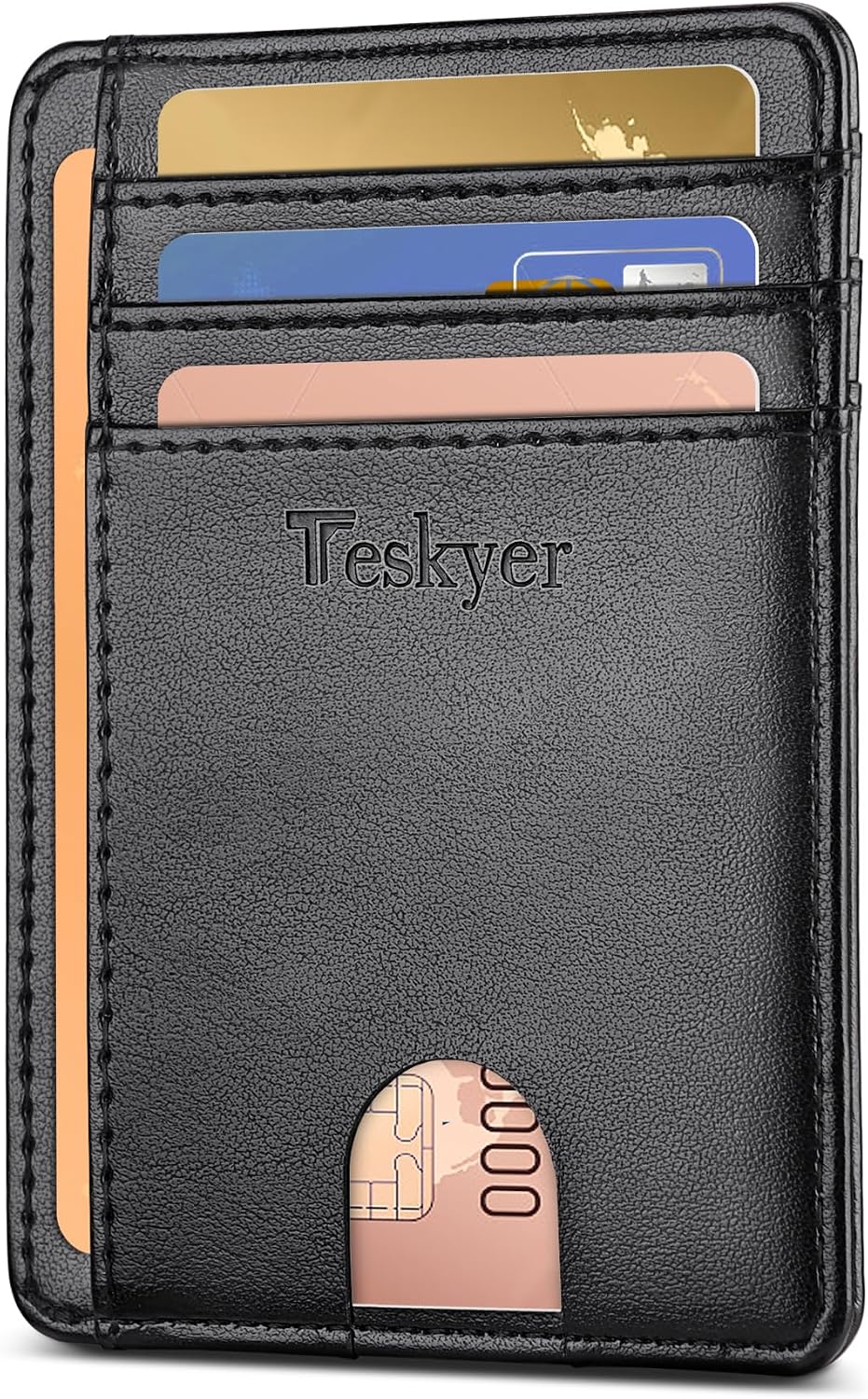 Teskyer slim minimalist wallet front view card holder