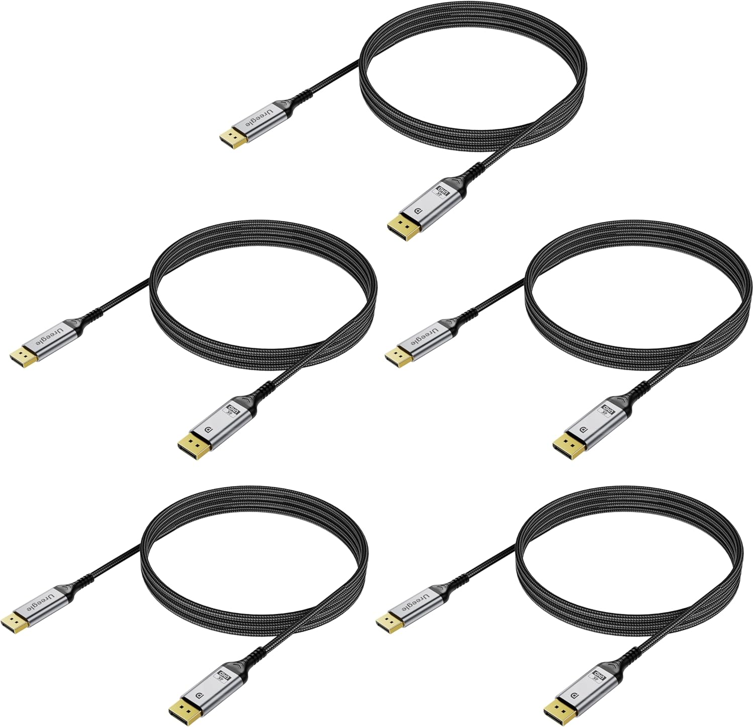 Ureegle 4K DisplayPort 1.2 Cable front view showing gold-plated connectors.