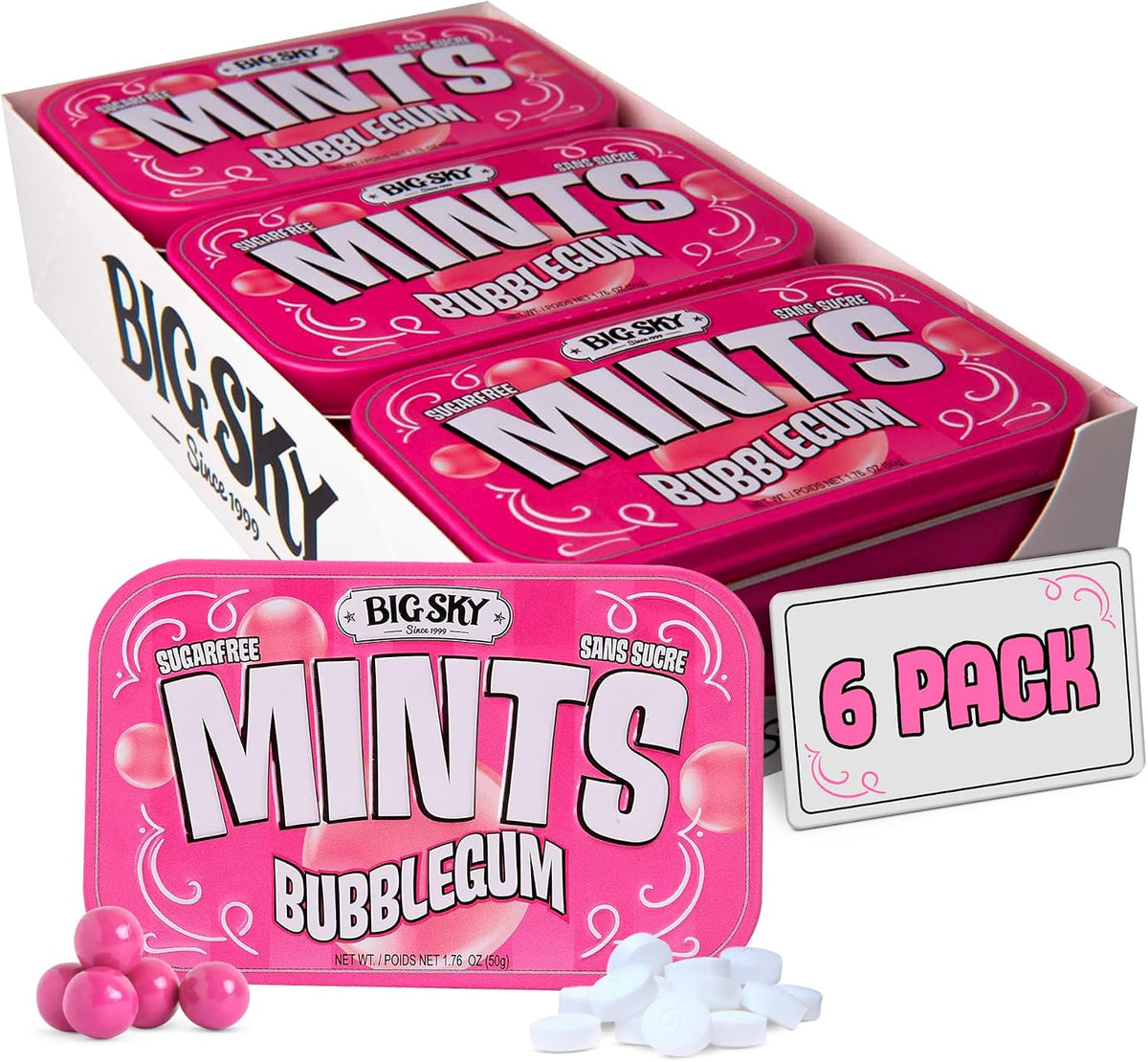 Big Sky Sugar Free Cotton Candy Mints - 50 Count Tin (Pack of 6) | Kosher Certified, Vegan Cotton Candy | Aspartame & Gluten Free | Sweet Nostalgic Flavored Mints for Travel & Sharing - Image 11