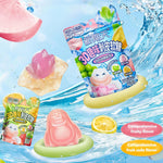 Xinqitian 3D fun peelable fruit fudge displaying the peeling mechanism of the white peach flavor.