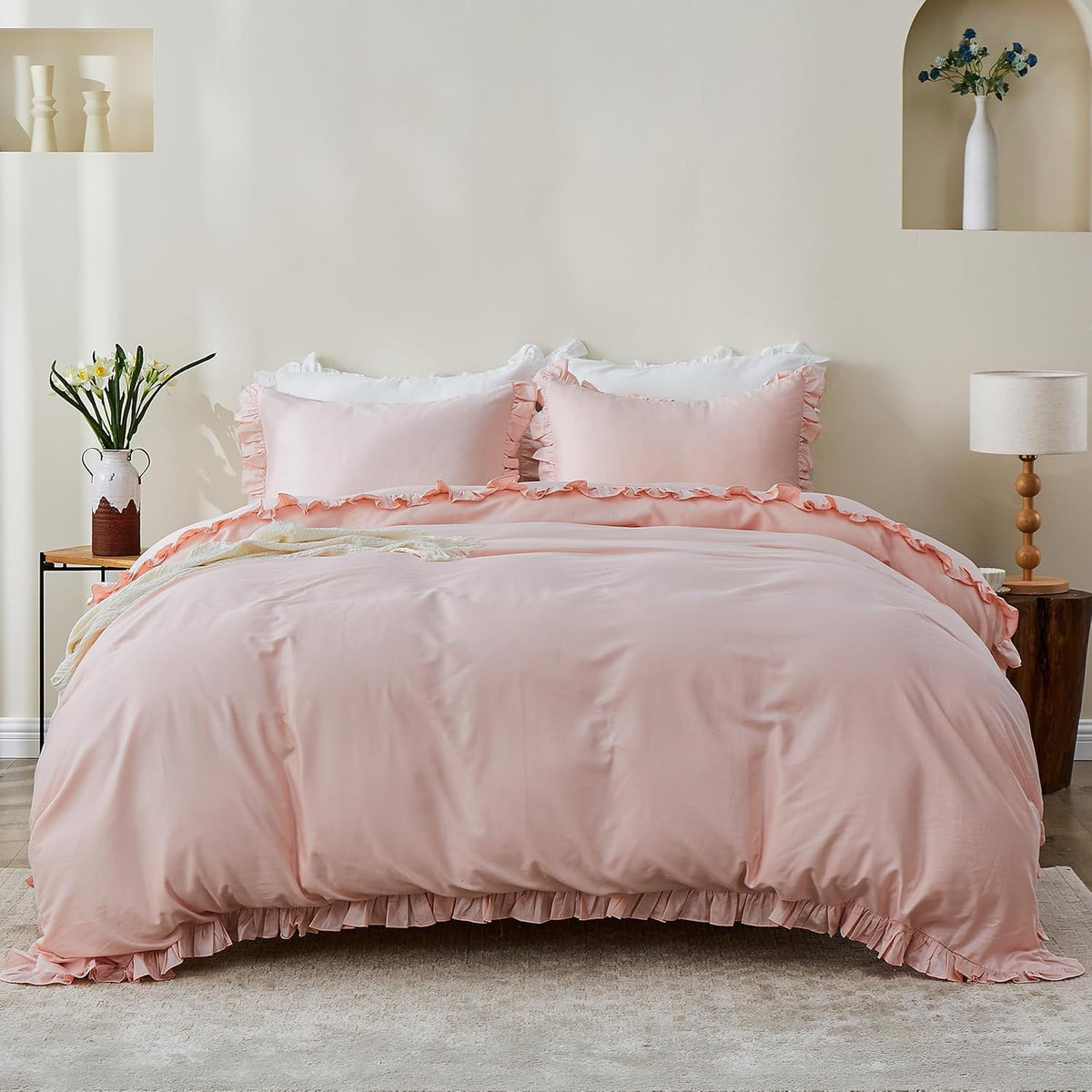Simple&Opulence kids organic cotton twin duvet cover set front view in rose pink