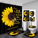 AZHM sunflower shower curtain set front view showcasing the full four piece bathroom set installation