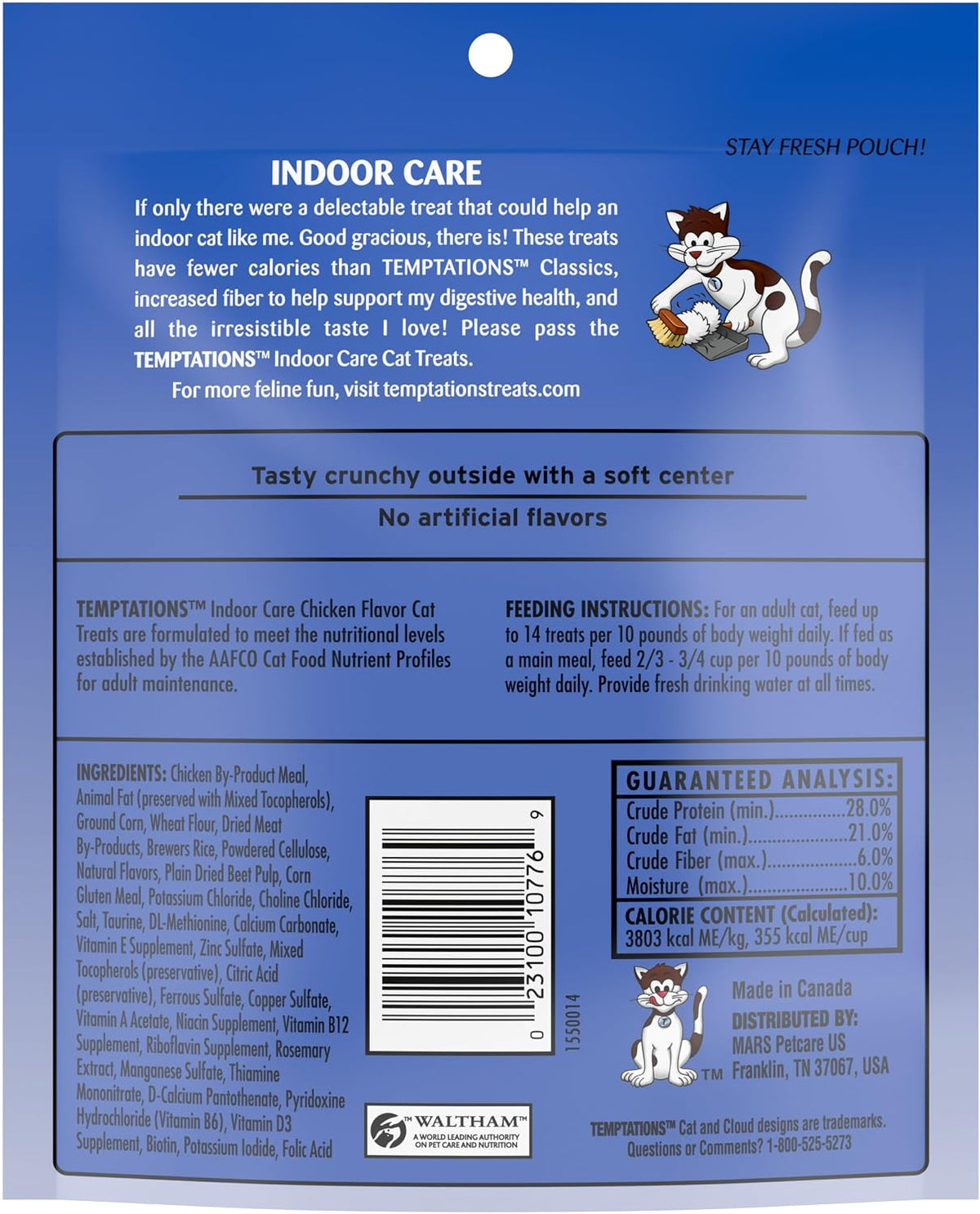 Temptations 4.9 ounce crunchy and soft chicken cat treats bag