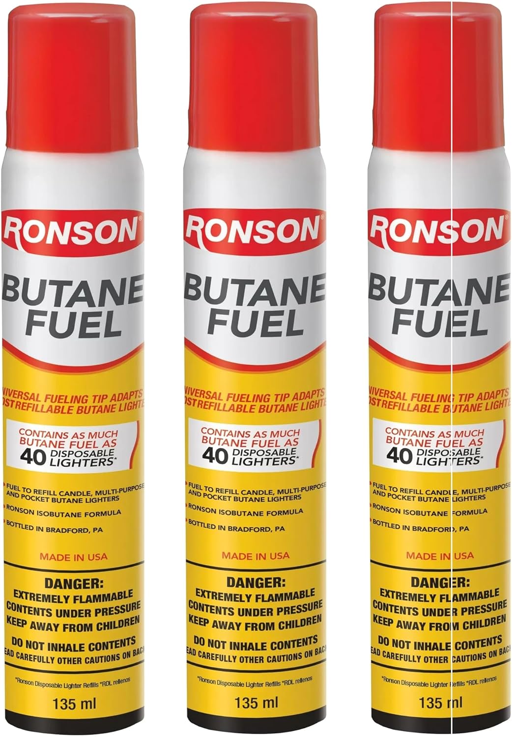 Ronson Butane Fuel 2.67oz/76g, Lighter Refill 135ml Cannister, 3 Pack - Image 1