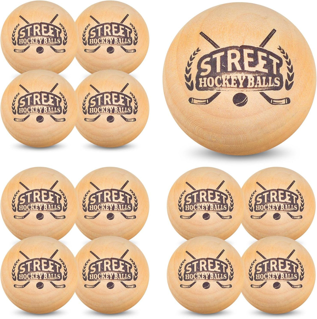 DLUGOPIS Swedish stickhandling balls front view pack of twelve on training surface.