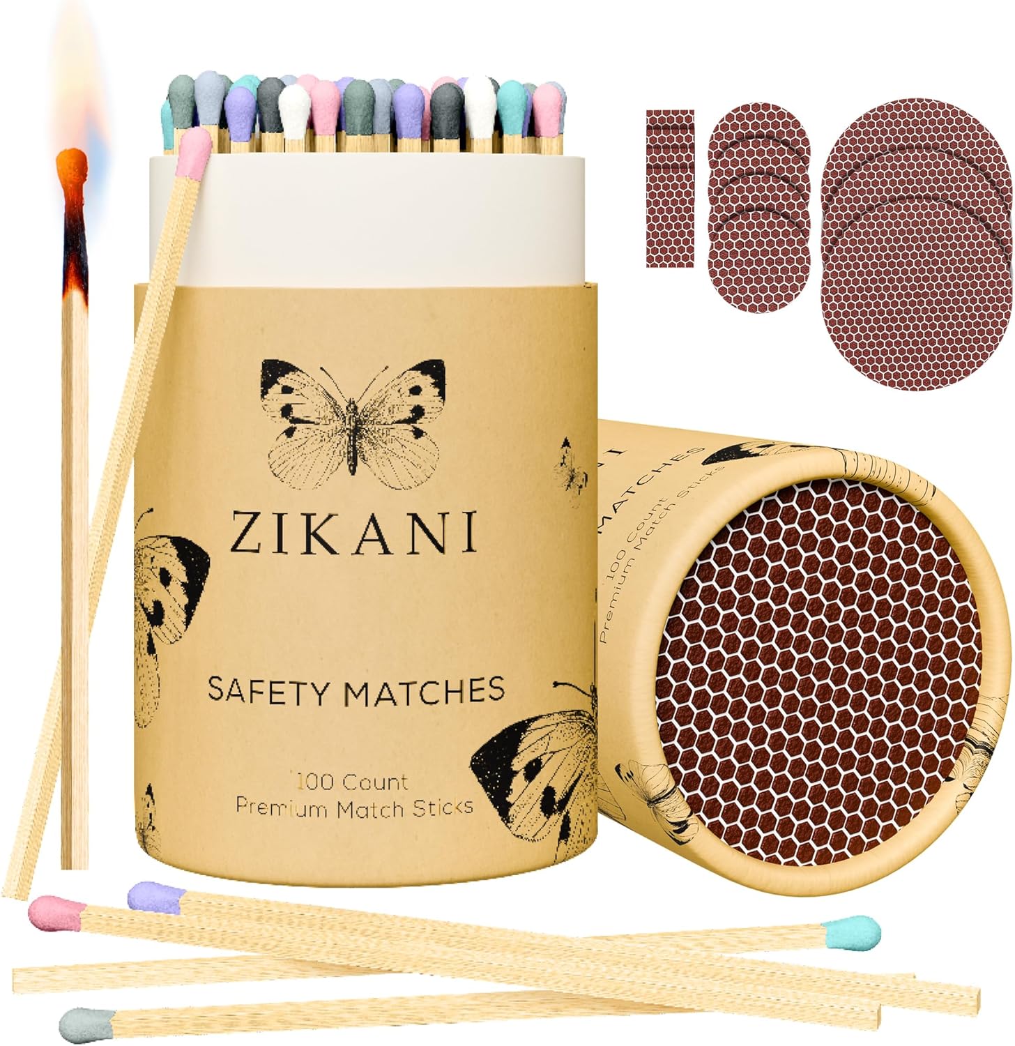 ZIKANI Rustic Charm Fancy Matches front packaging view featuring decorative butterfly design tube.
