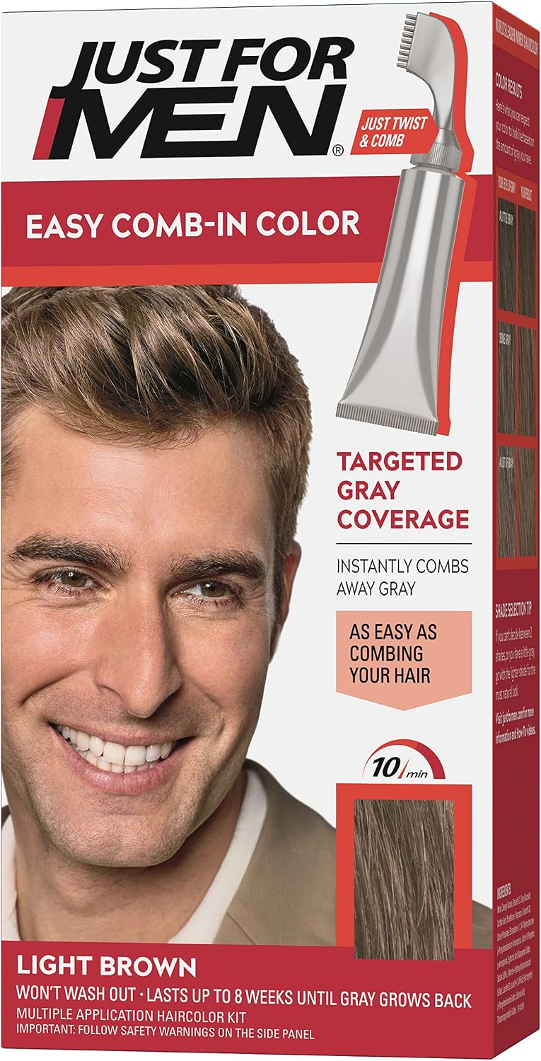 Just For Men Easy Comb-In Color Light Brown A-25 front view of box