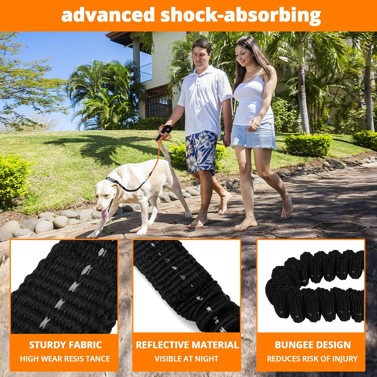 Jenico reflective dog leash showing night visibility threads