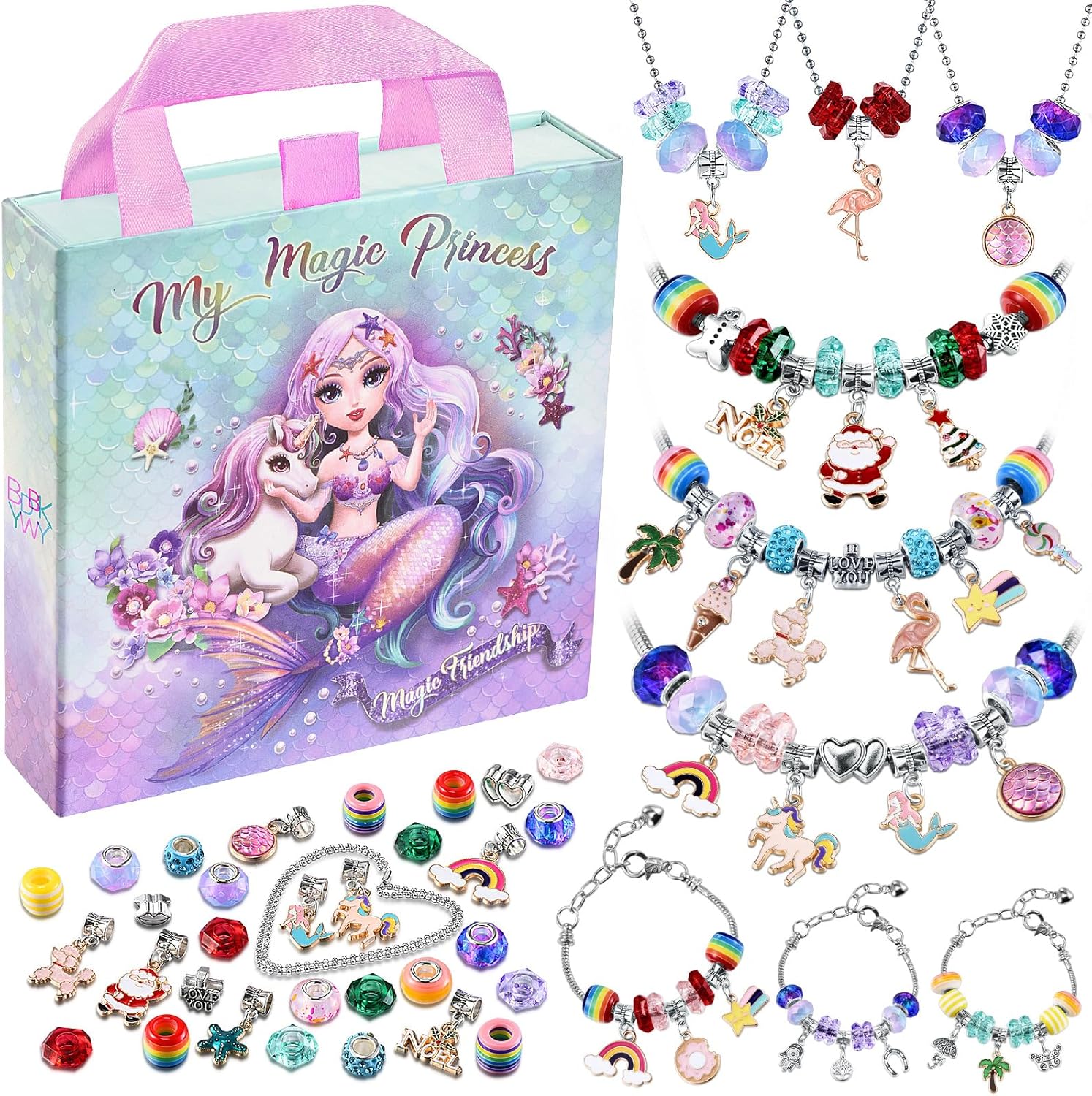 BDBKYWY charm bracelet making kit front view of unicorn themed gift box.