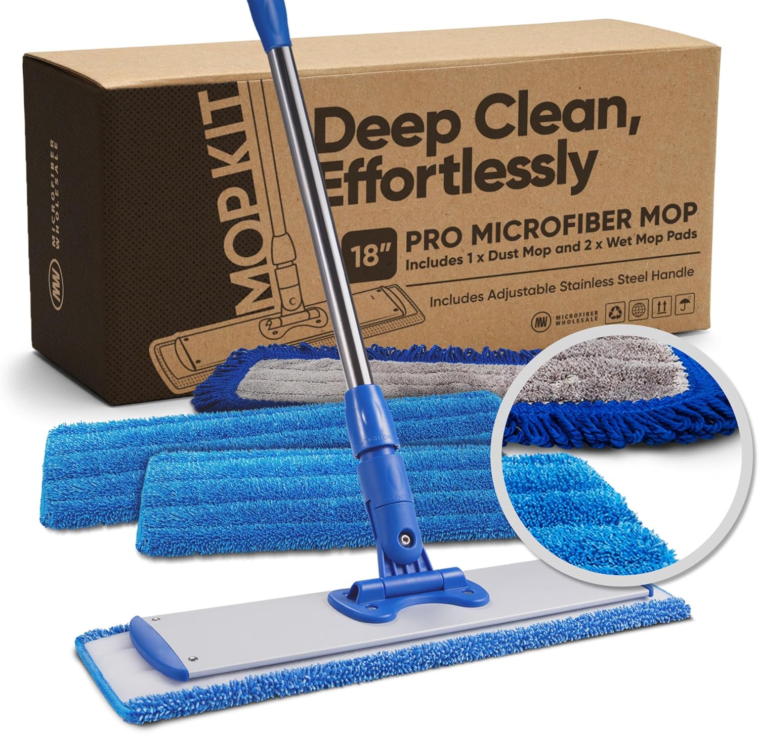 Microfiber Wholesale 18 inch professional microfiber mop front view for premium home floor care.