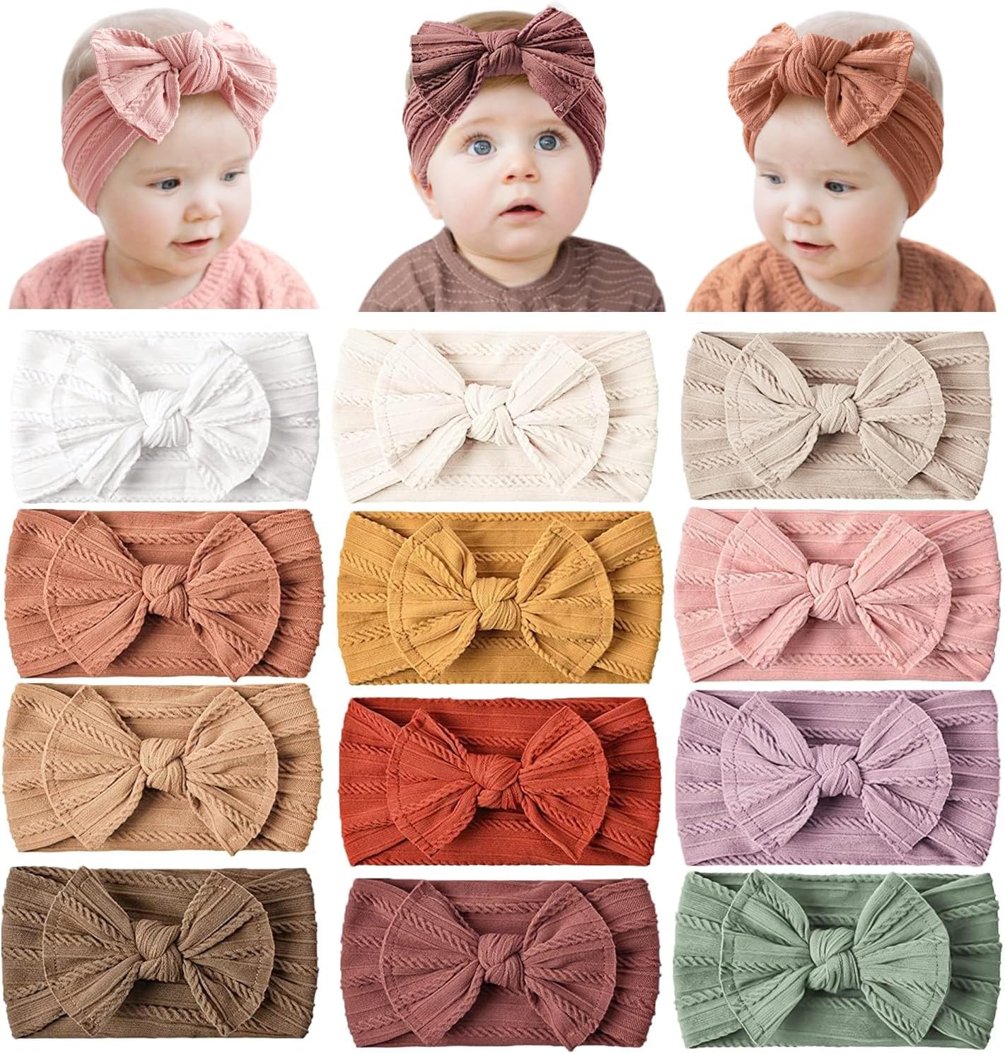 Prohouse 12 Pack Baby Nylon Headbands front view showing assorted colors