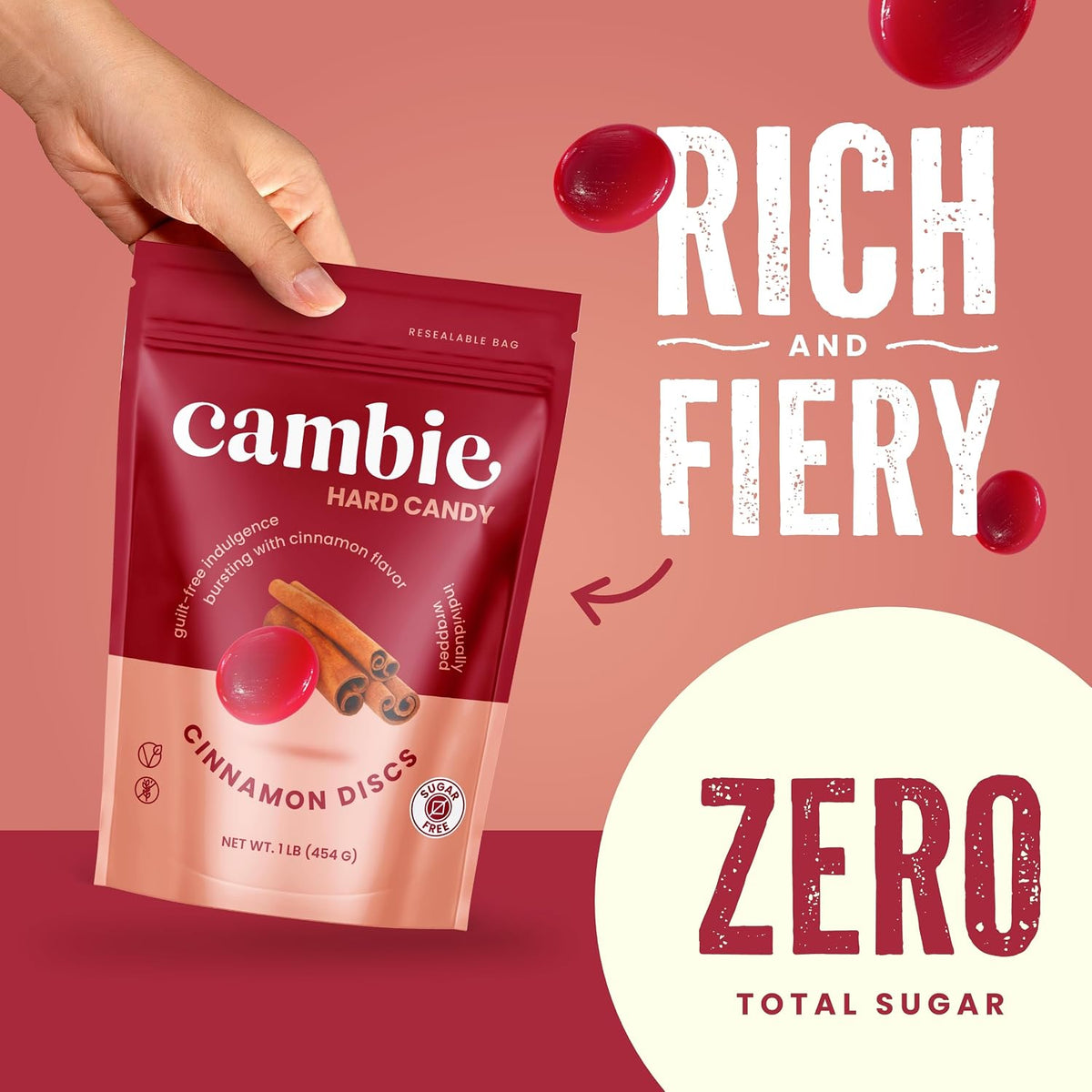 Cambie cinnamon flavor low calorie candy bag display