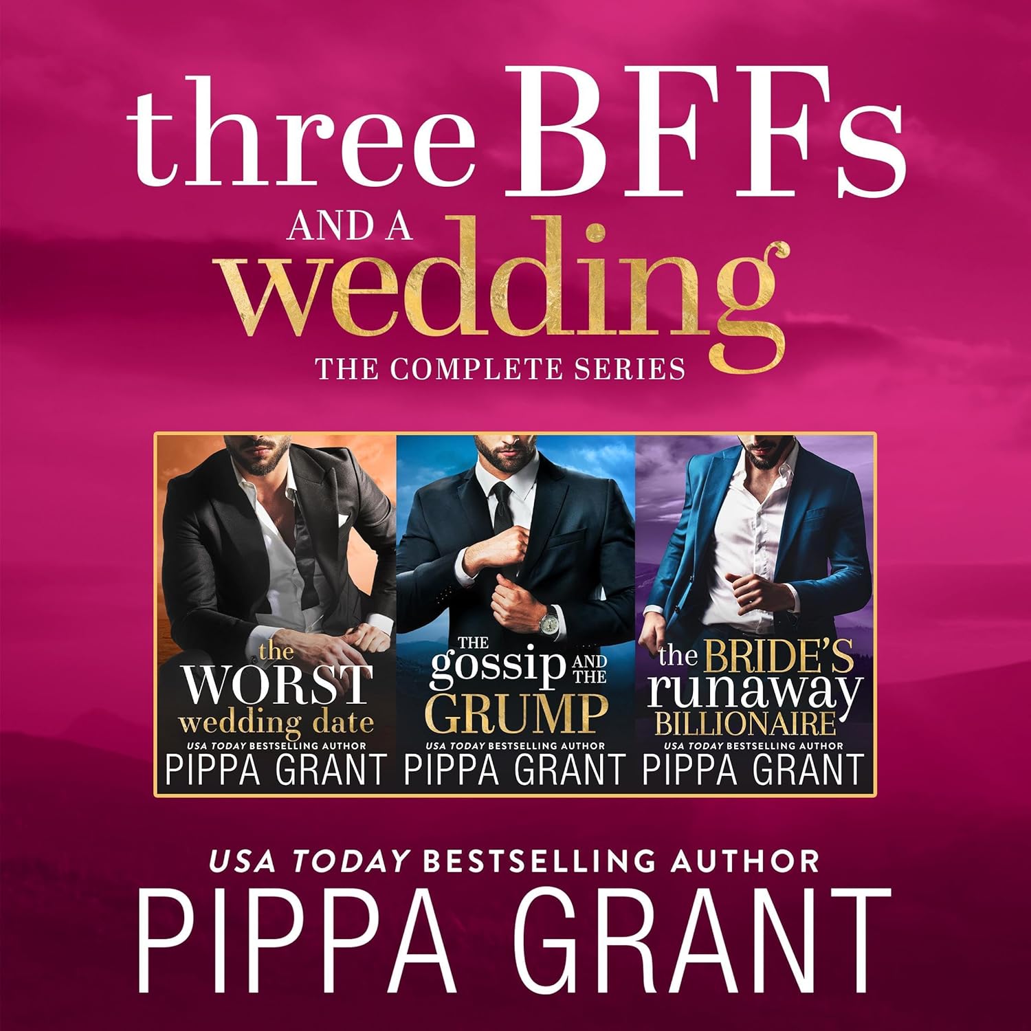 Pippa Grant Three BFFs and a Wedding Complete Series romantic comedy box set cover art