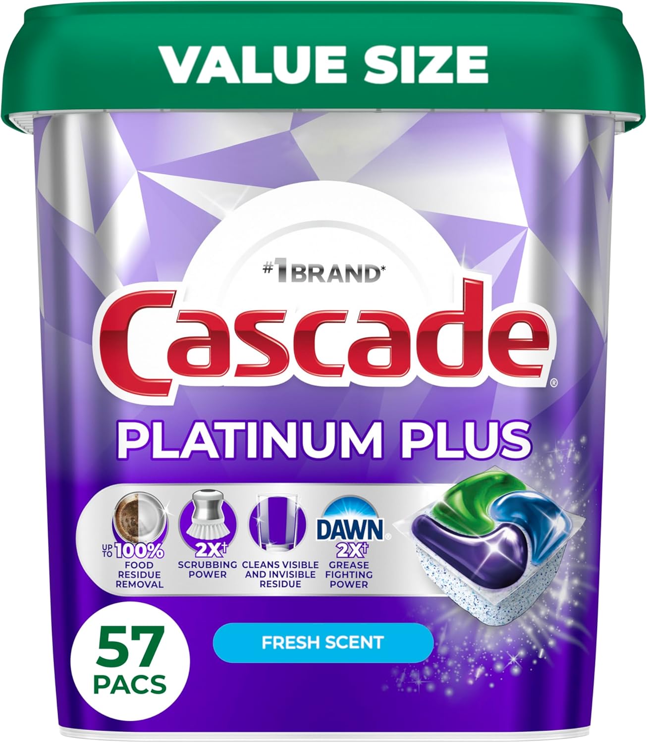 Cascade Platinum Plus Dishwasher Pods, Dishwasher Detergent, Dish Detergent Soap, Fresh, 57 Count - Image 1