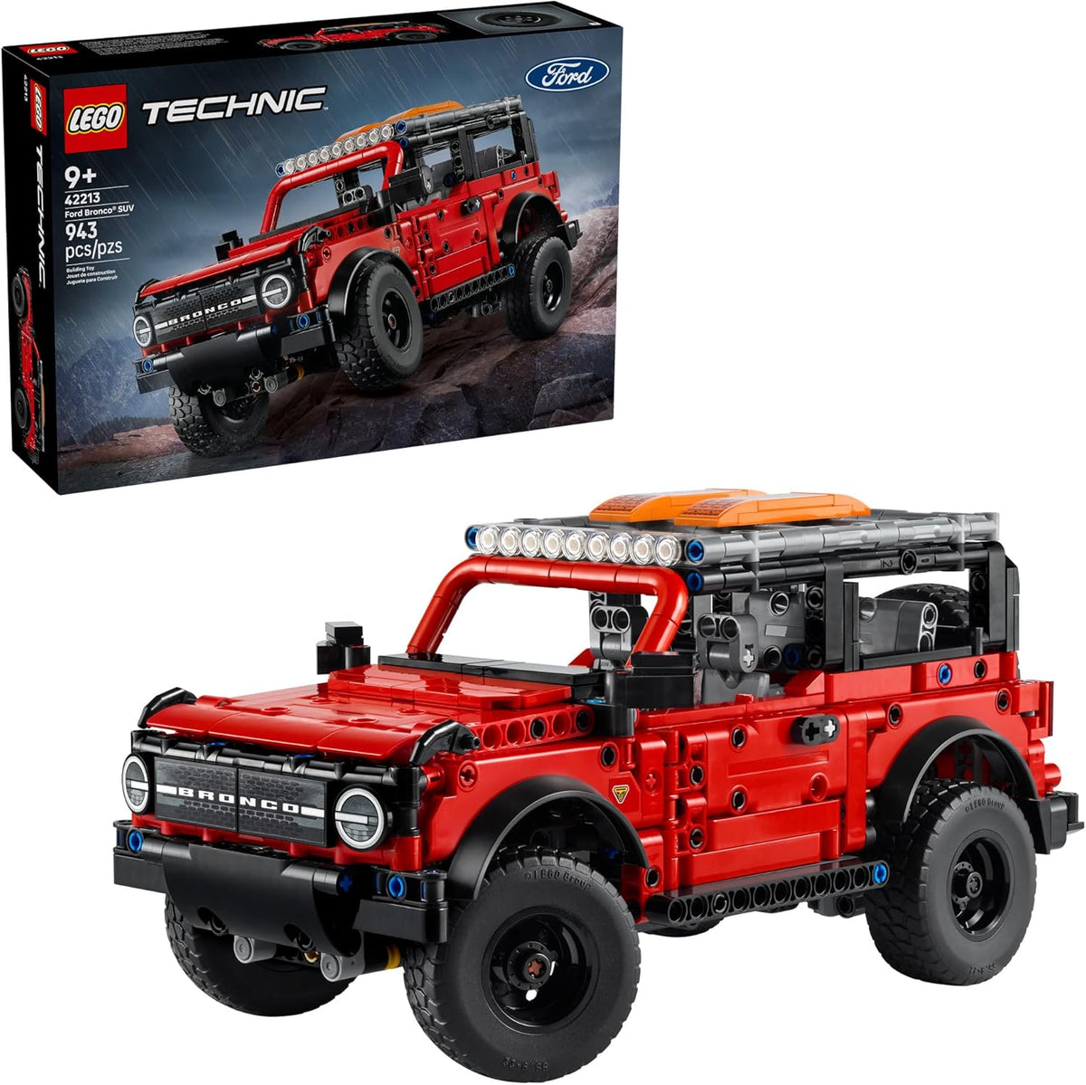 LEGO Technic Ford Bronco SUV front view showing grille and headlights