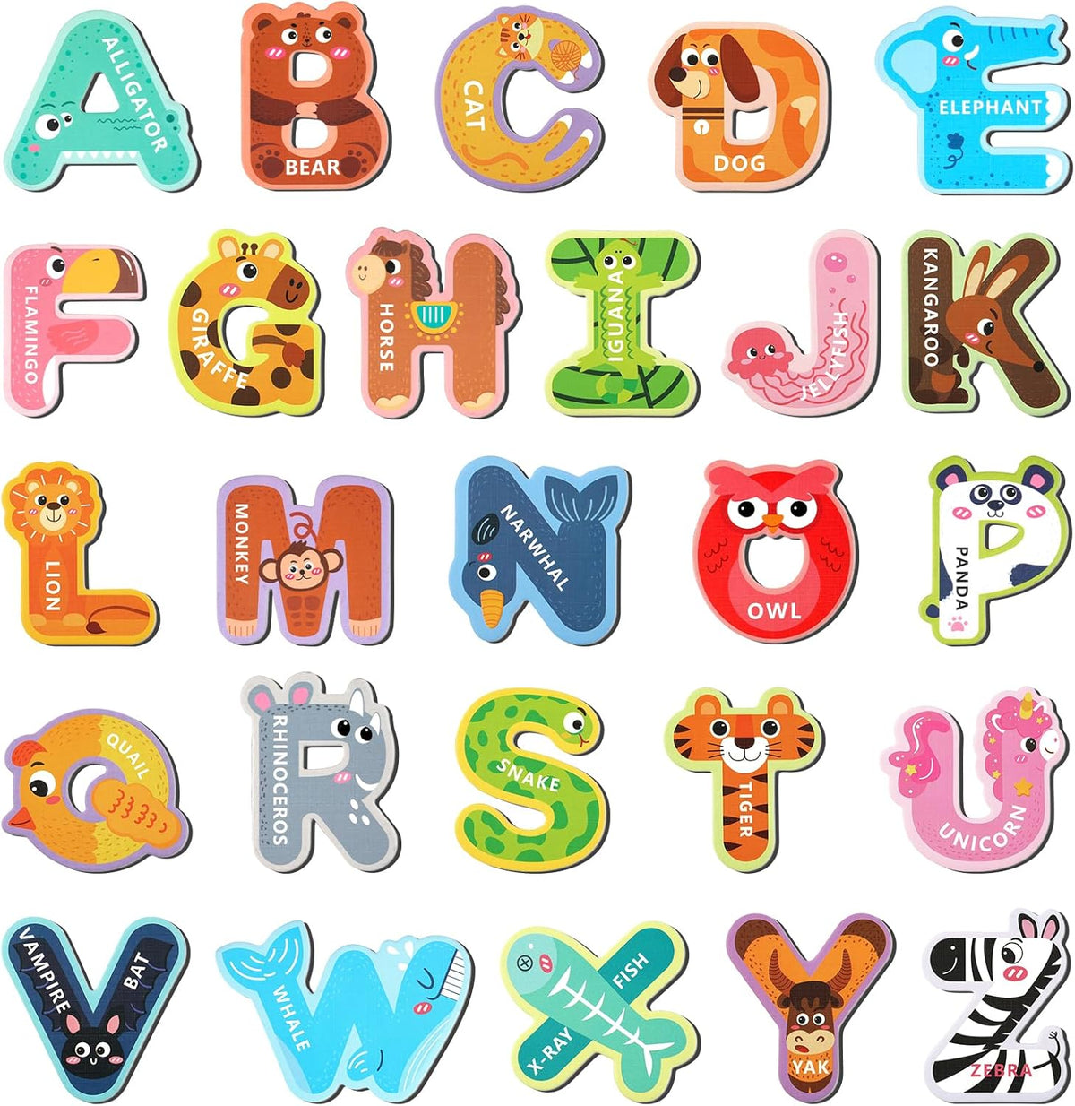 Mowpog magnetic animal alphabet letters set front view