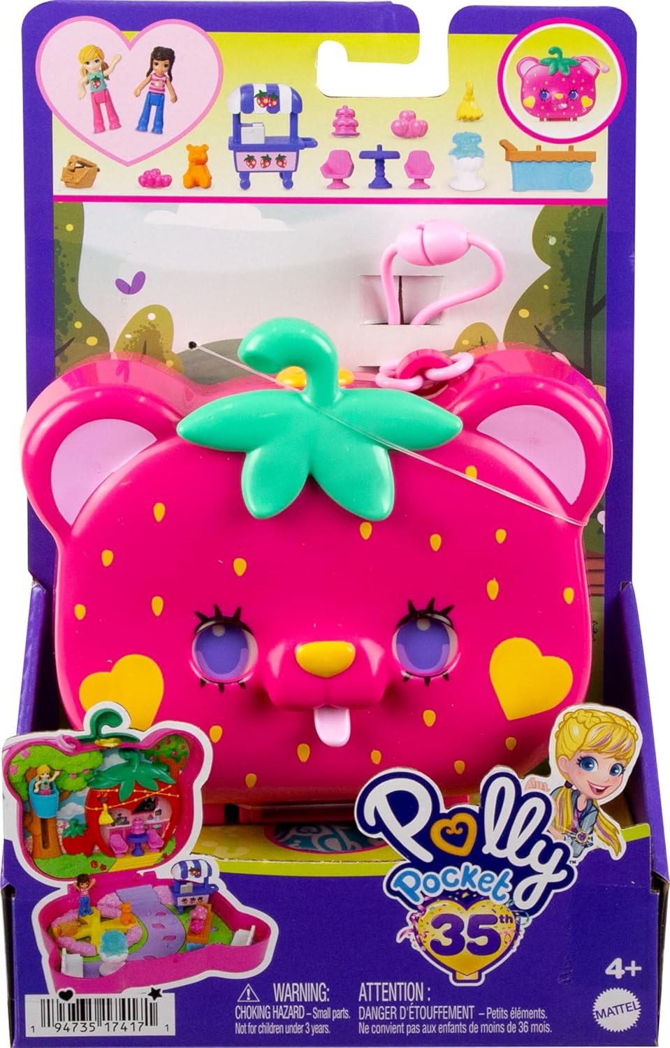 Polly Pocket Dolls & Playset, Straw-Beary Patch Compact with 2 Micro Dolls & 12 Accessories, Travel Toy with Fidget Exterior - Image 6