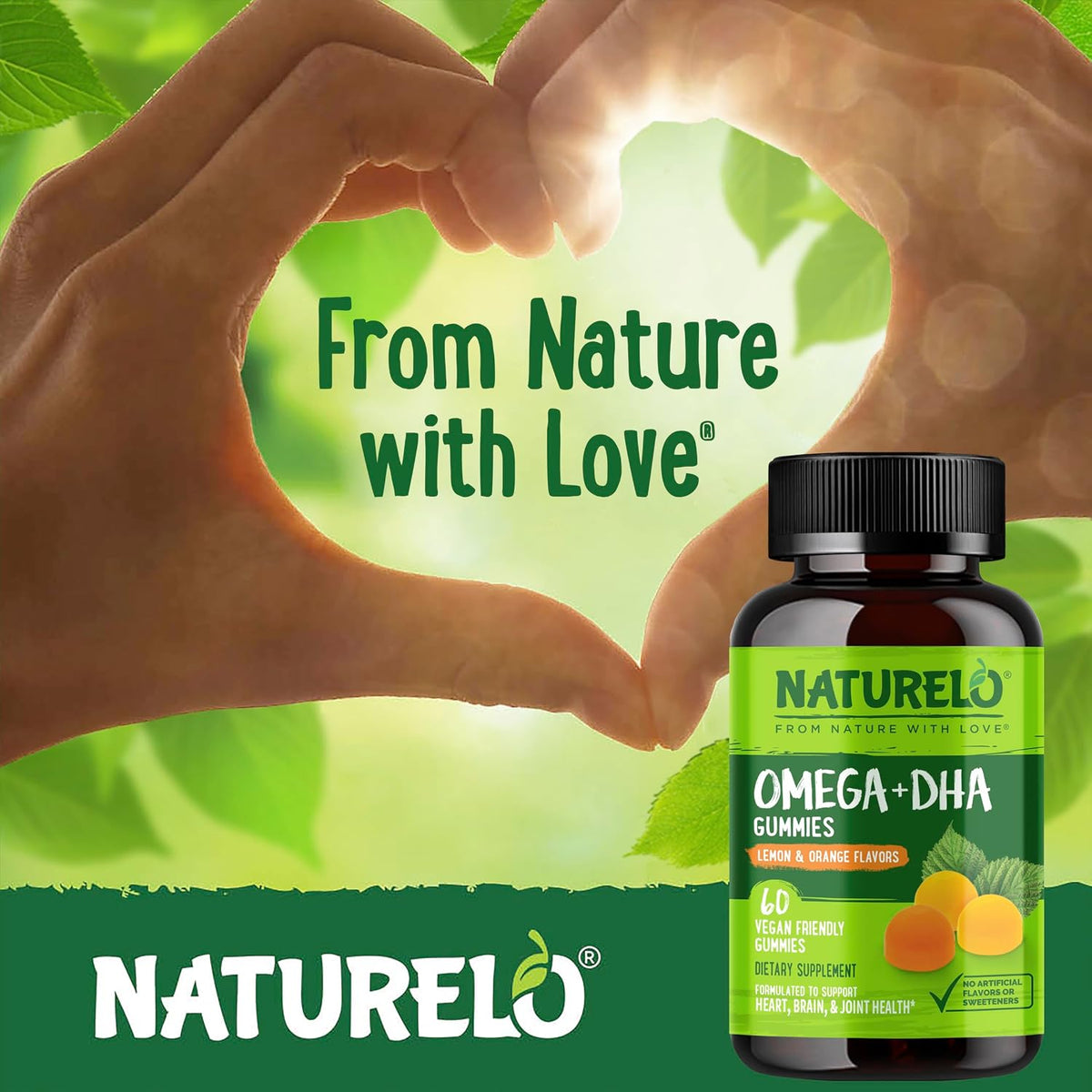Naturelo vegetarian DHA gummies container with daily serving details