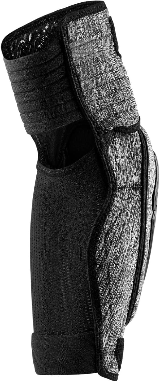 100% Fortis Mountain Biking Elbow Pad front view showcasing the hard plastic protective shield and heather grey colorway.
