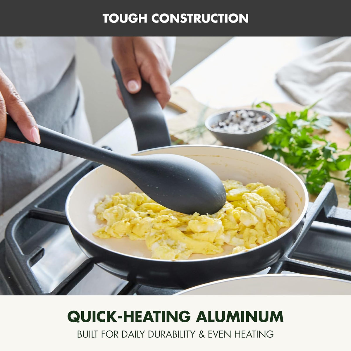 GreenPan Rio Advanced 8" Frying Pan Skillet, Ceramic Nonstick PFAS-Free, Induction Ready, Dishwasher and Oven Safe, Black - Image 4