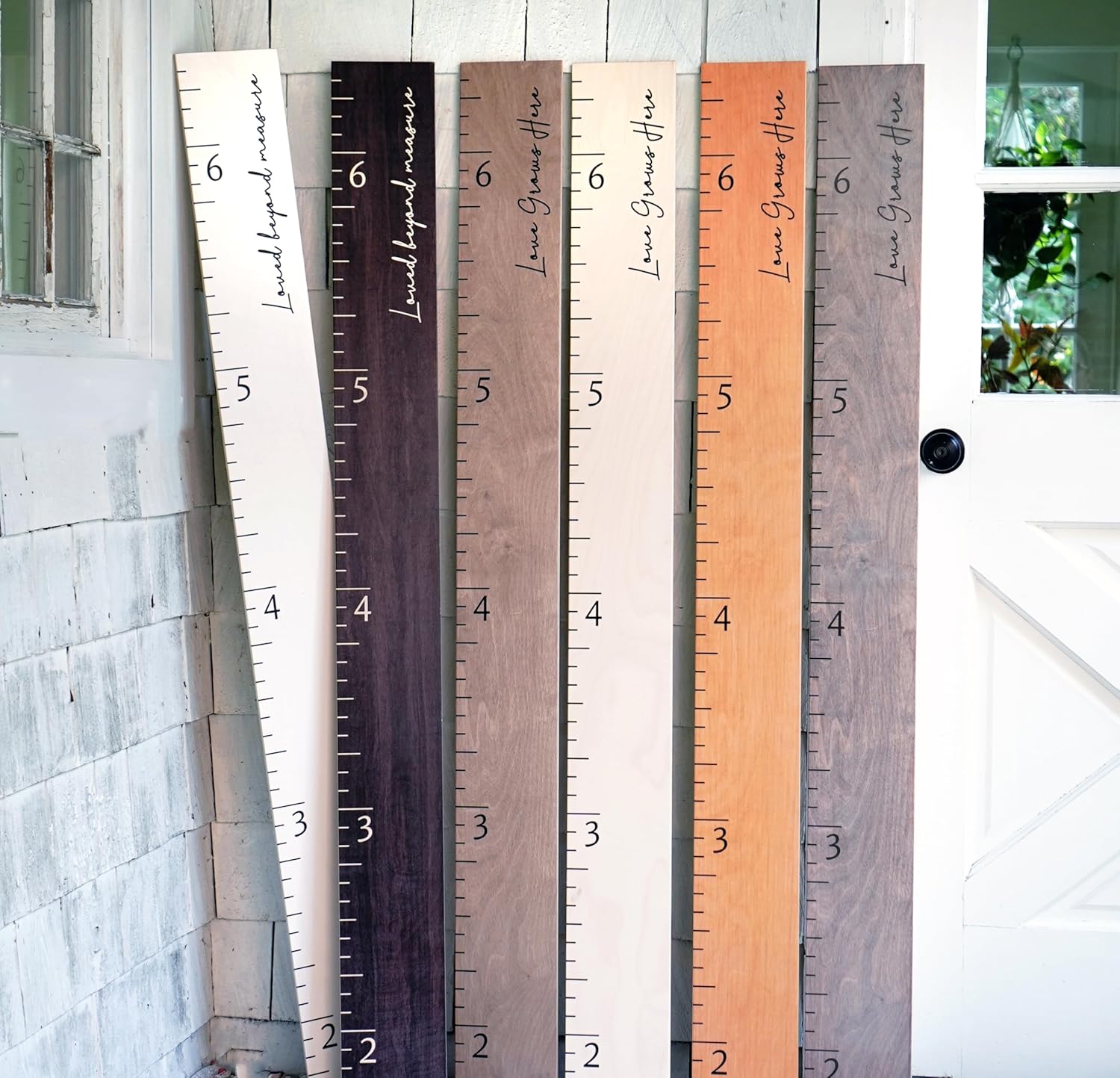 Headwaters Studio Personalized Growth Chart for Wall front view displaying classic wooden ruler design.