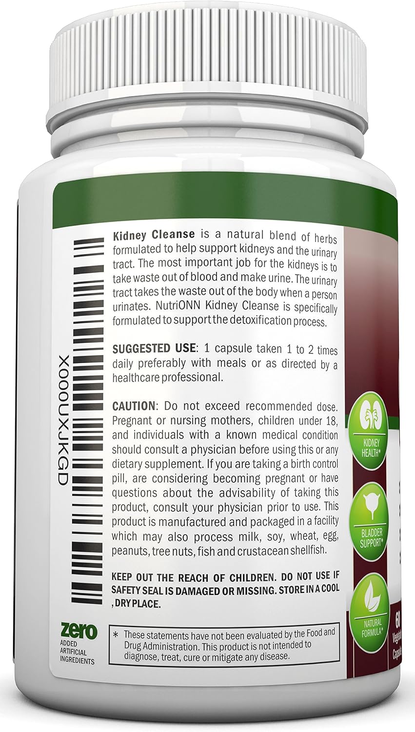 NutriONN kidney cleanse bottle side view with capsules
