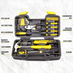 Cartman yellow hand tool kit open showing all thirty-nine pieces