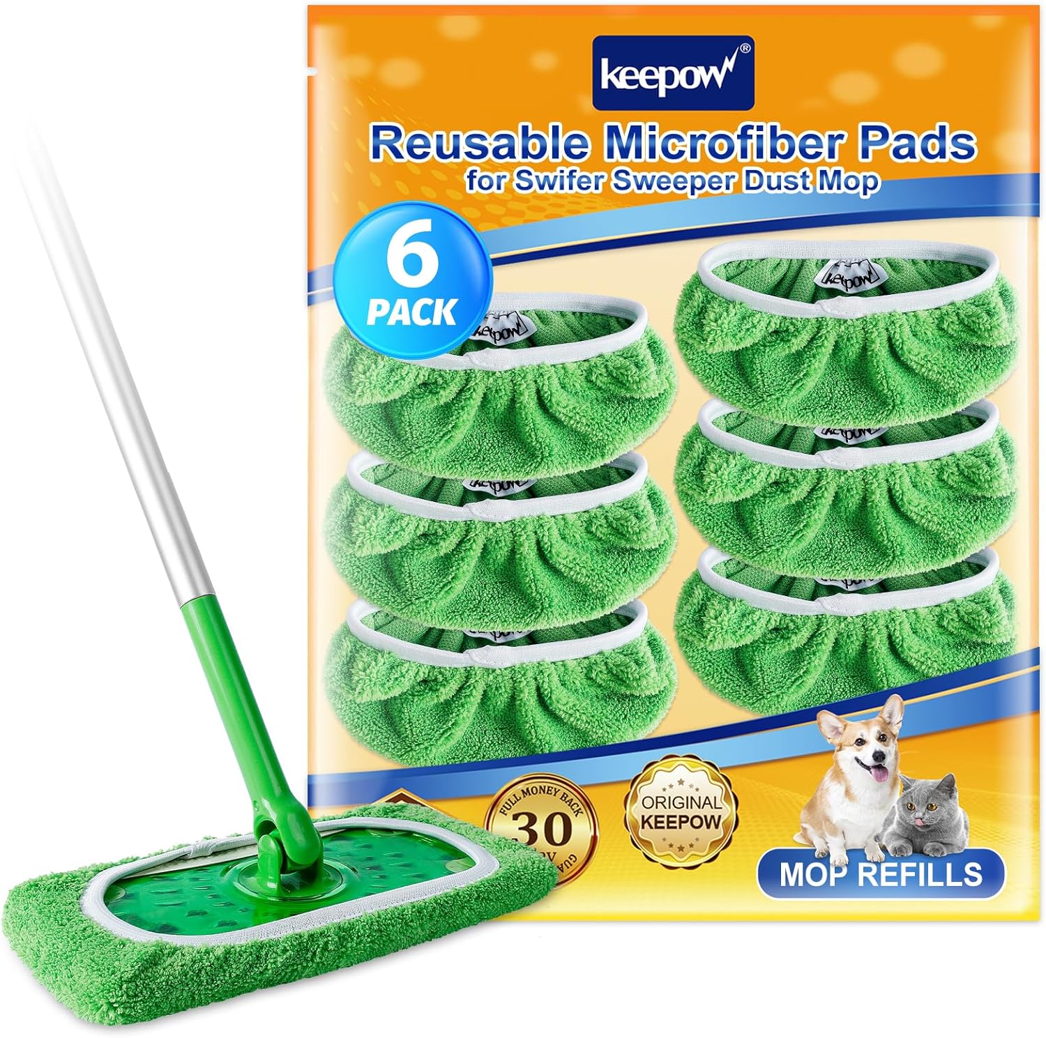 KEEPOW reusable wet pads refills front view showing green microfiber texture for floor cleaning