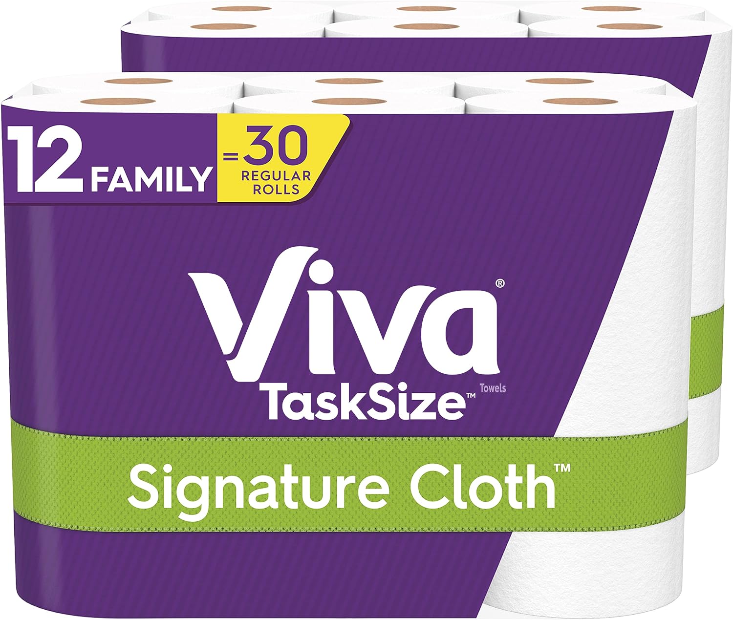 Viva Signature Cloth Paper Towels, Task Size - 12 Family Rolls (2 Packs of 6 Rolls) = 30 Regular Rolls (143 Sheets Per Roll) - Image 1