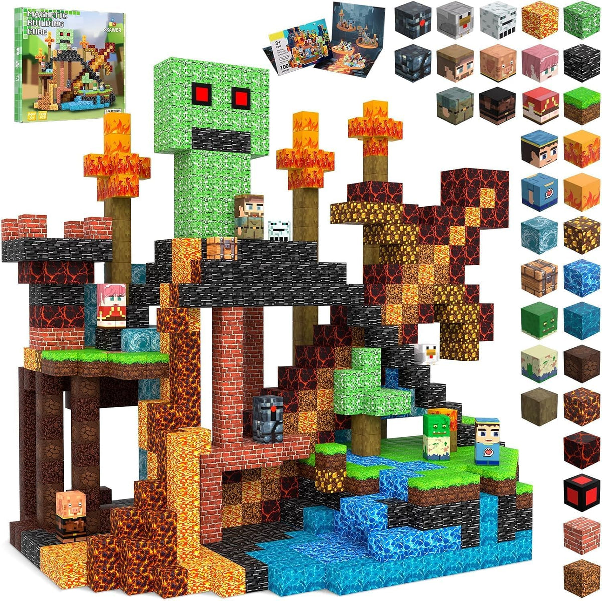 SSAWER 100 piece magnetic blocks Underworld set front view