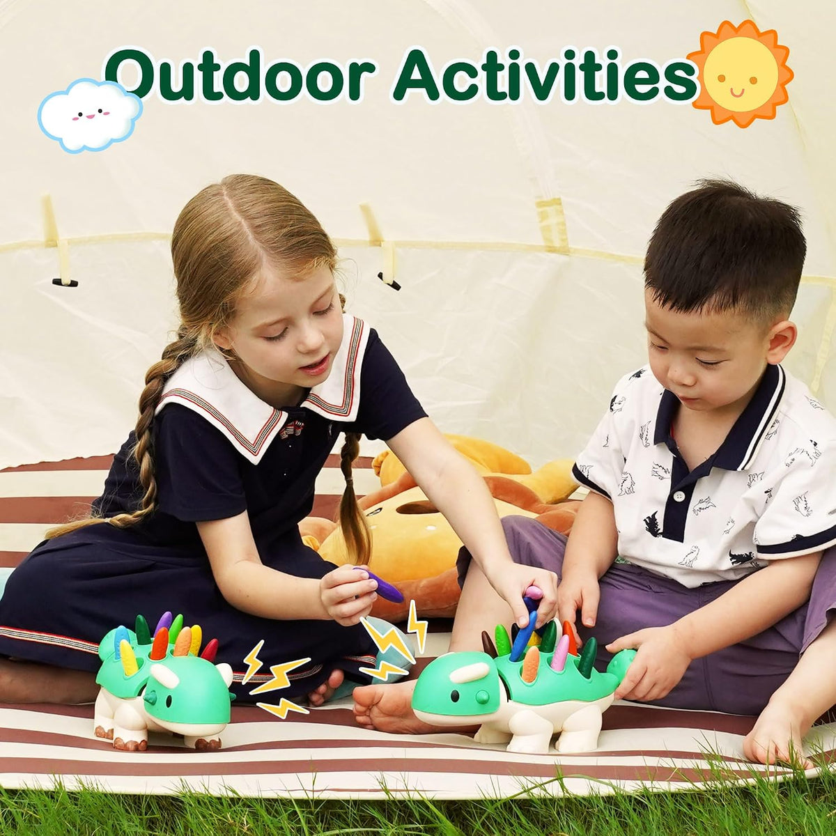 Child holding YPLUS non-toxic safety crayons for preschool coloring activities.