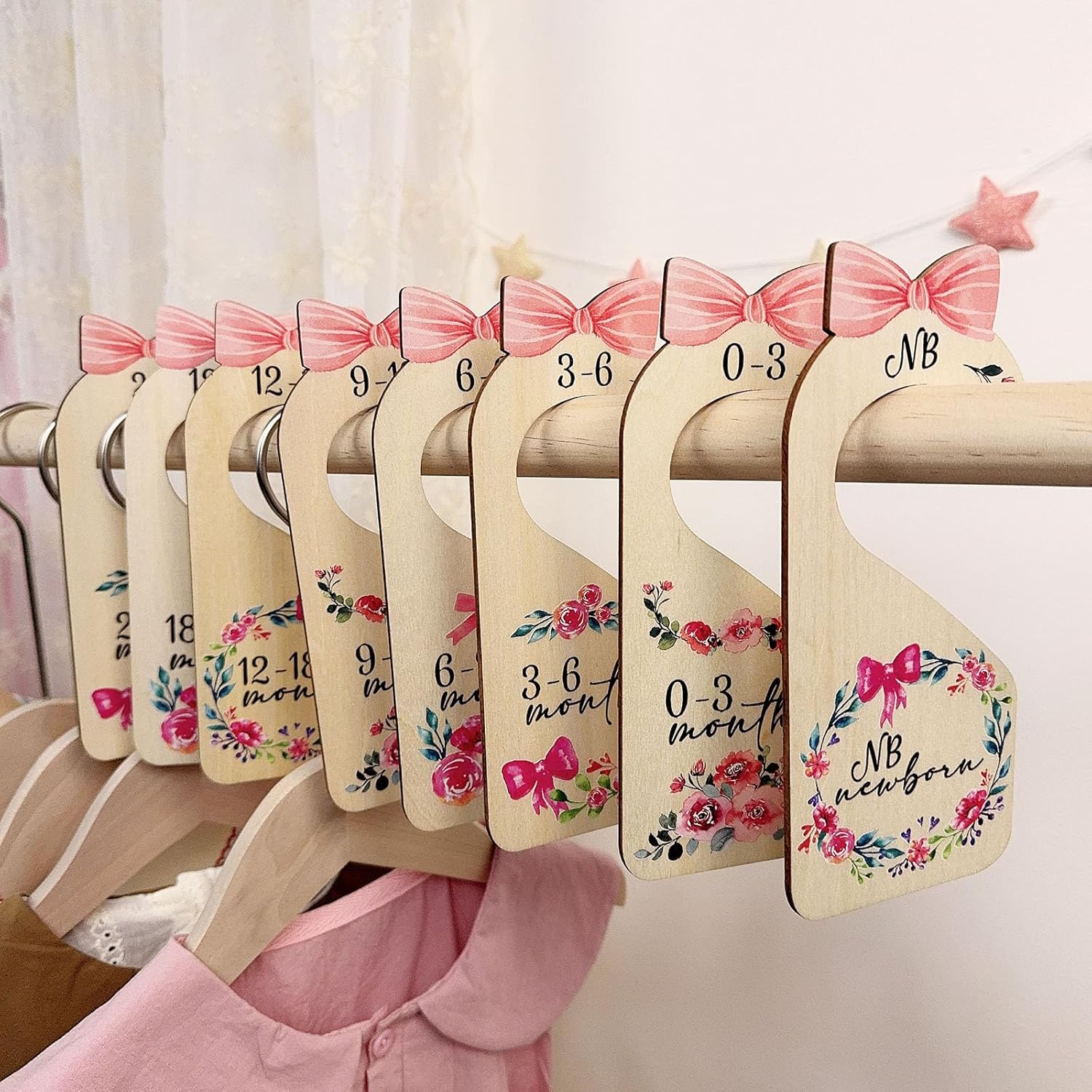 LLUFO 8-piece wooden baby closet dividers front view