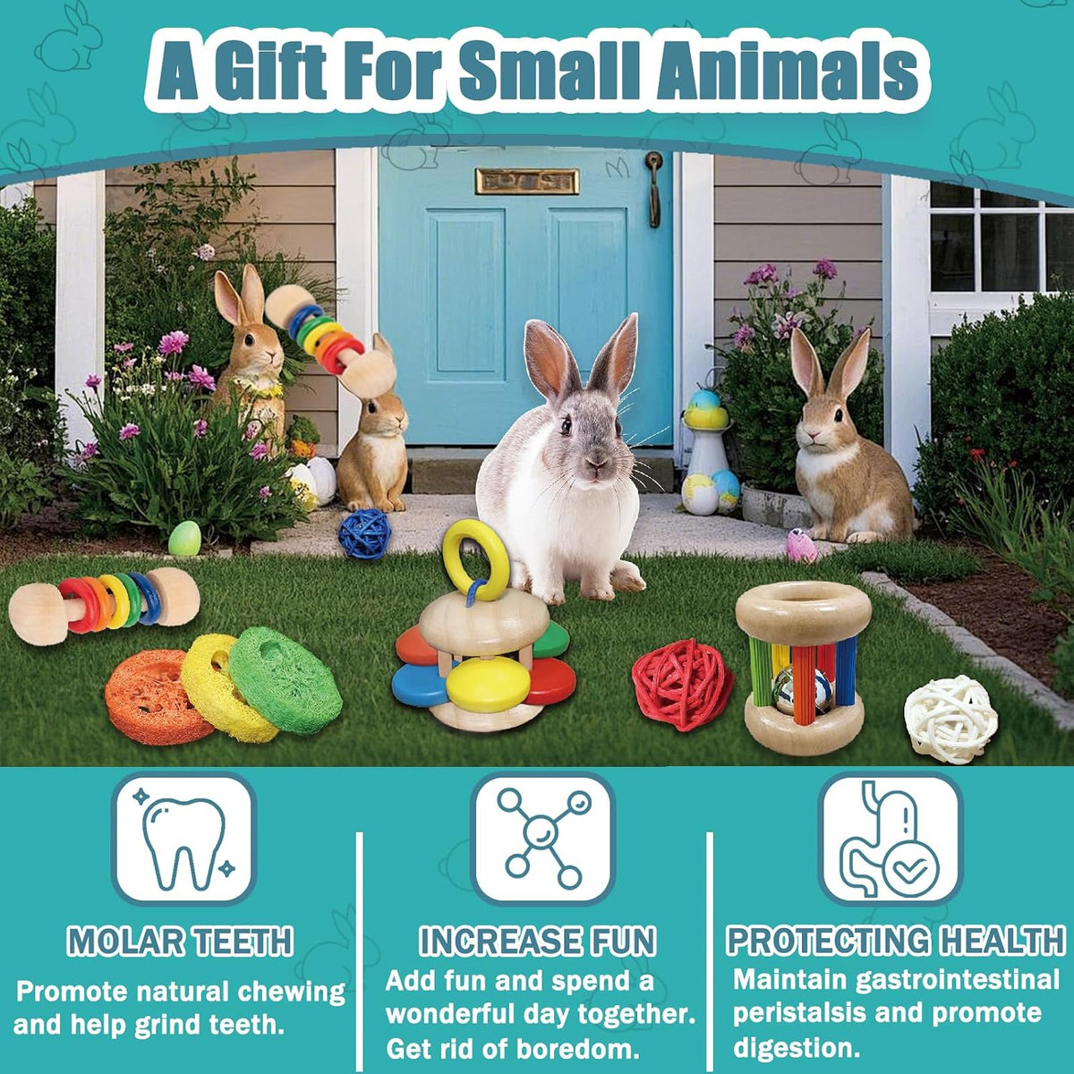 Safe eco-friendly chinchilla chewing toys displayed together in a collection