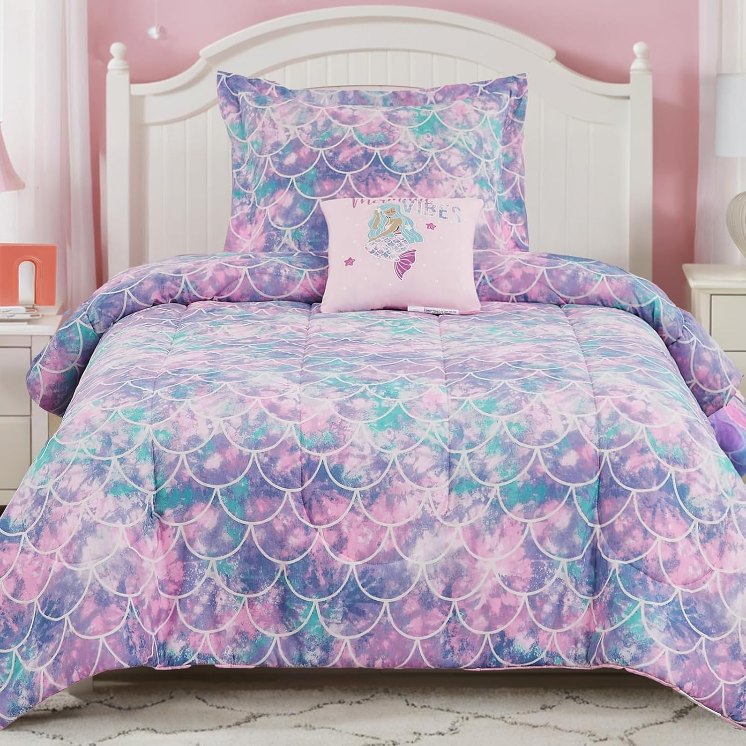 Twin Comforter Set for Girls-3 Pieces Mermaid Glow in The Dark Twin Bedding Sets for Kids,1 Comforter,1 Sham and 1 Decor Pillow - Image 1
