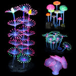 Lpraer 4 pack glow aquarium decorations set front view showcasing fluorescent fish tank plants