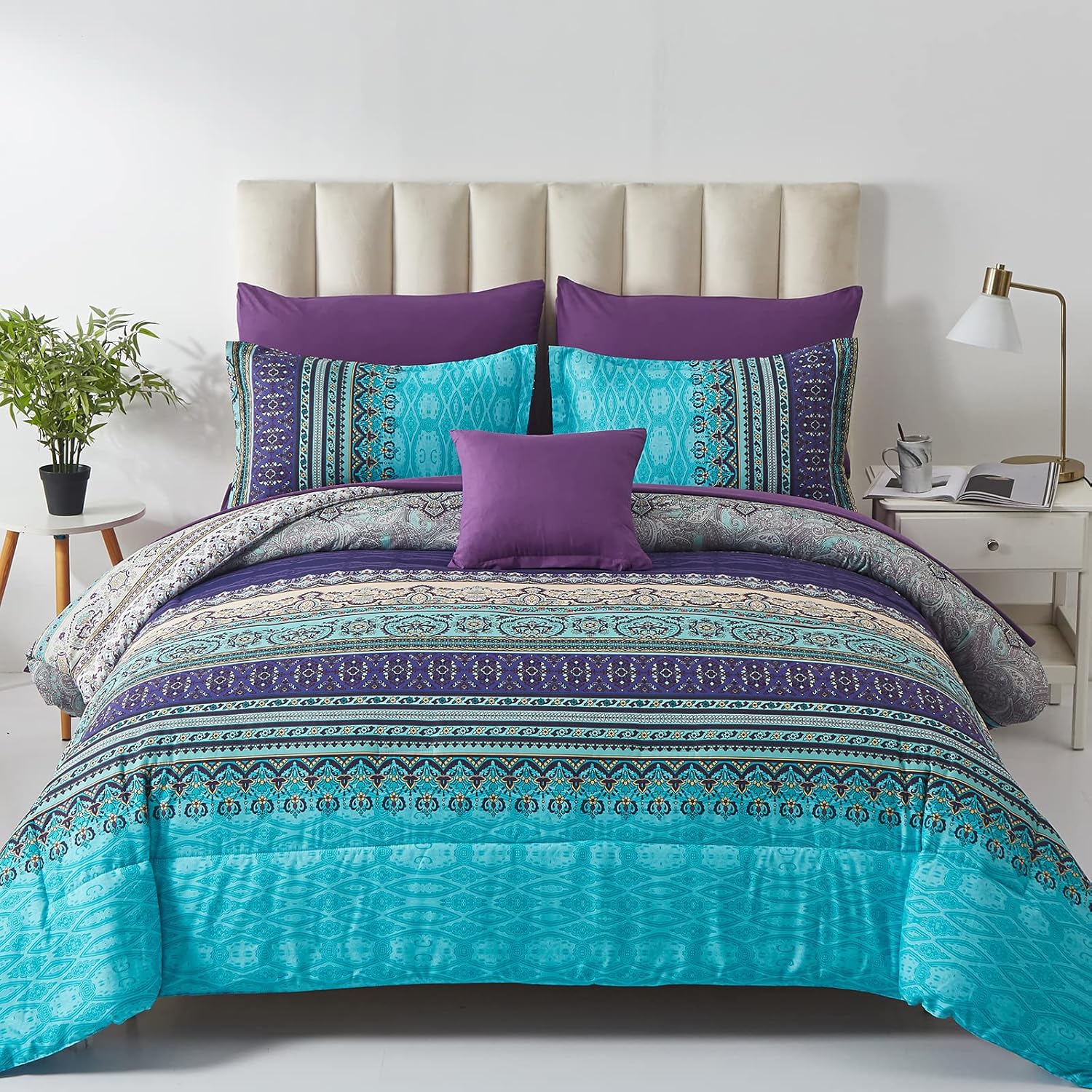 Cottolester boho comforter set queen size front view