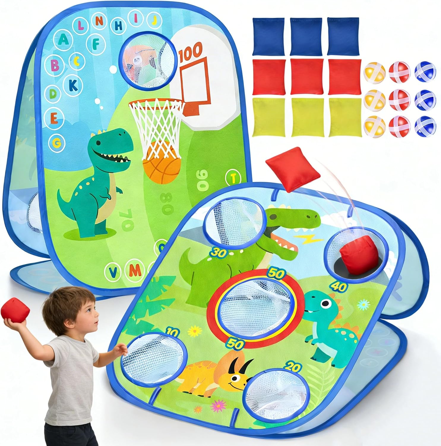Happitry Dinosaur 6-in-1 bean bag toss game front view
