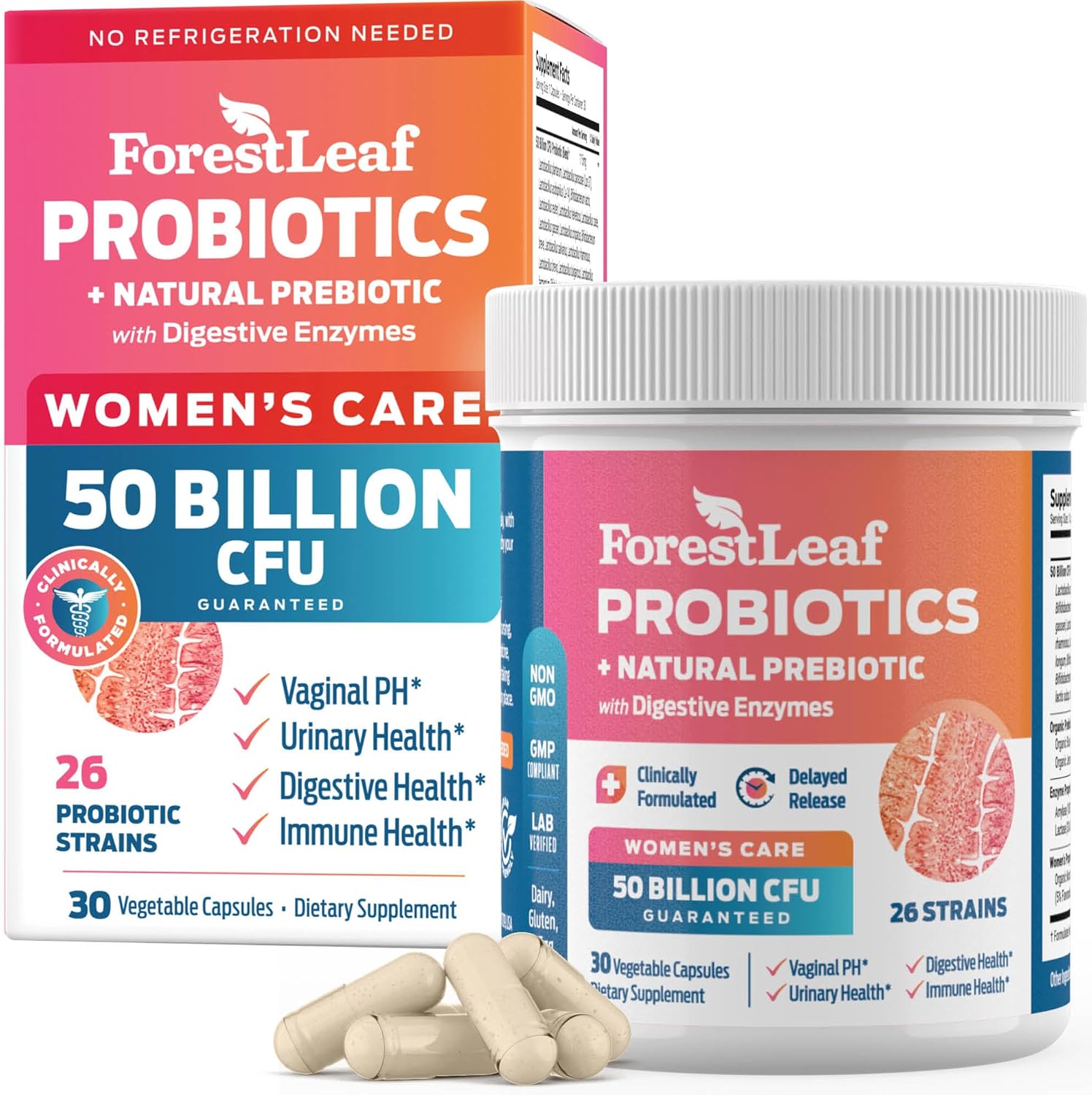 Probiotics for Women, 50 Billion CFU, 26 Unique Strains, Women's Probiotic and Prebiotics Support Digestive Health, w/ Cranberry, Hibiscus & D-Mannose for Vaginal PH Balance, Urinary, Gut (30 Caps) - Image 1