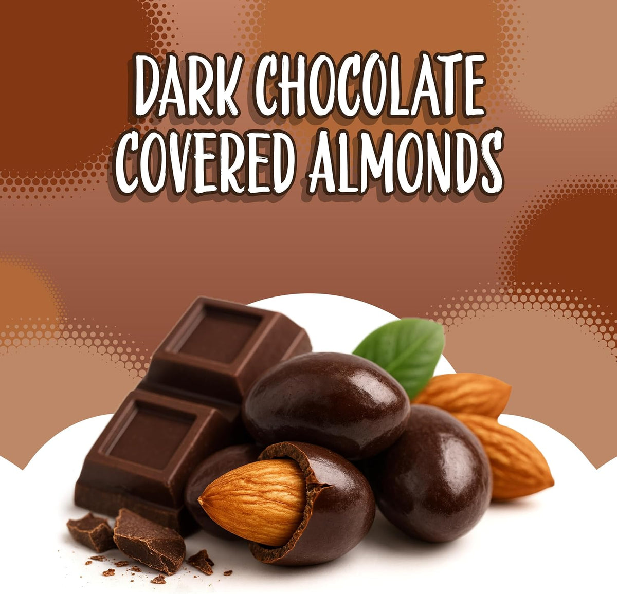 Sunny Island roasted almonds with thick dark chocolate layer close up view