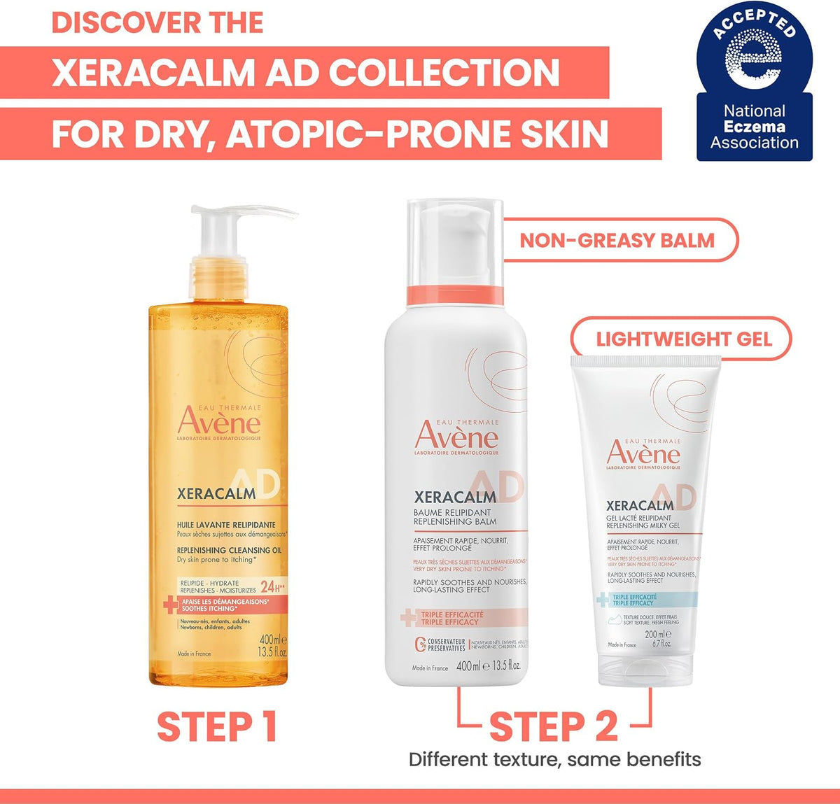 Family-friendly skincare packaging for Avène XeraCalm A.D