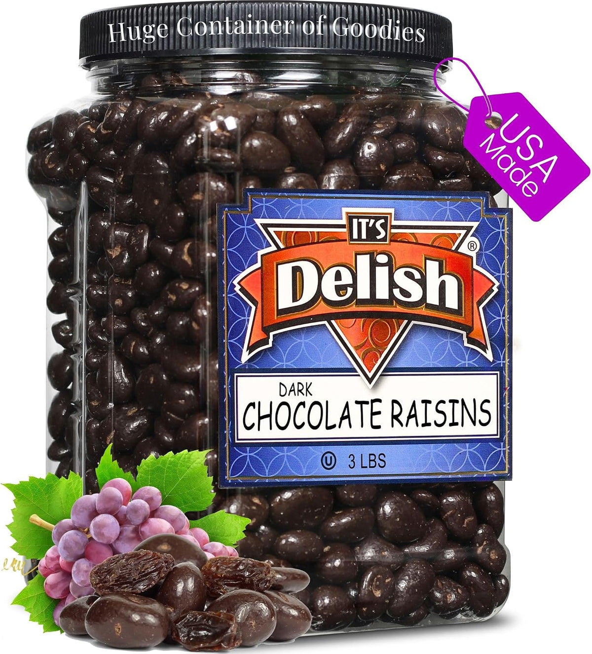 Premium quality dark chocolate raisins snack pile