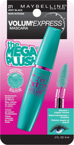 Close up of Maybelline Mega Plush Very Black mascara packaging
