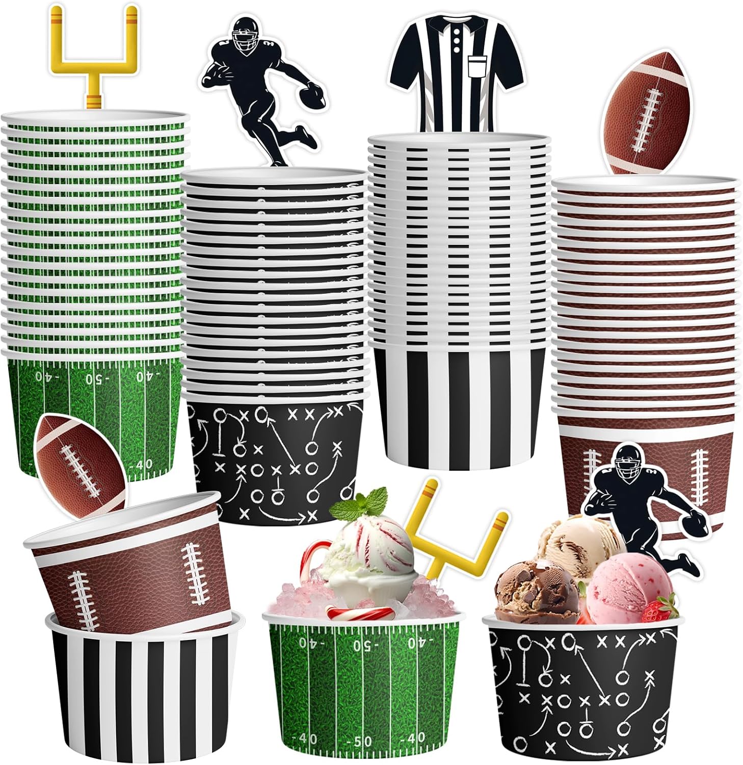 Hakoti football party snack bowls front view showing themed design