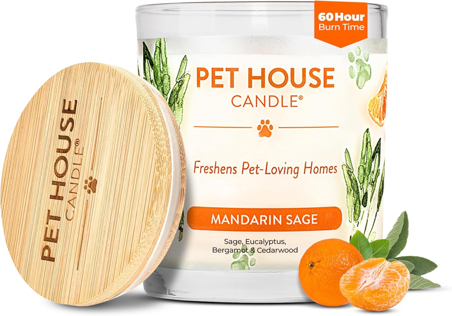 One Fur All Pet House Mandarin Sage front view scented candle
