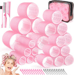 Obeoby four sizes hair rollers front view showing pink self grip curlers