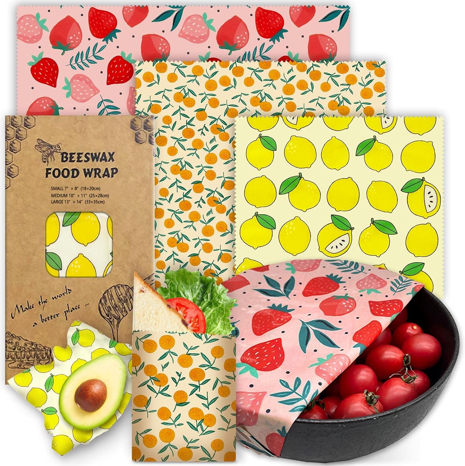 PICcircuit Reusable Beeswax Wrap 3 Pack front view eco-friendly food storage