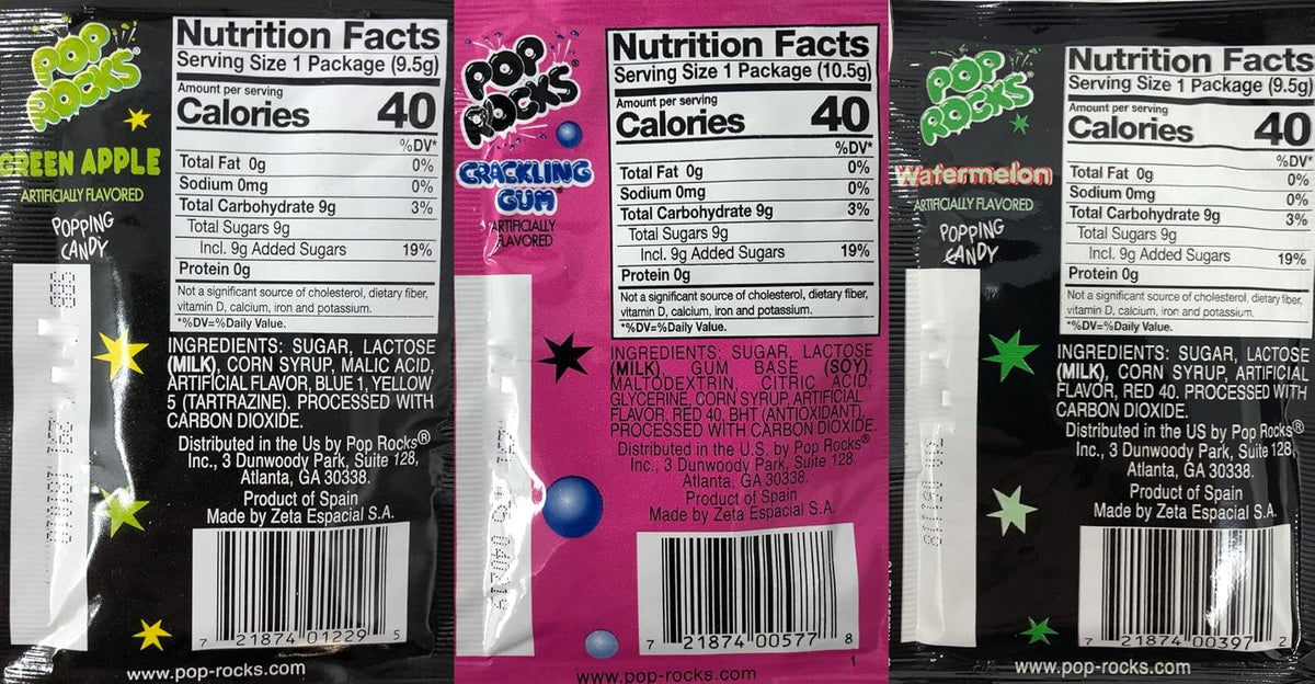 Assorted flavors of Pop Rocks popping candy packets