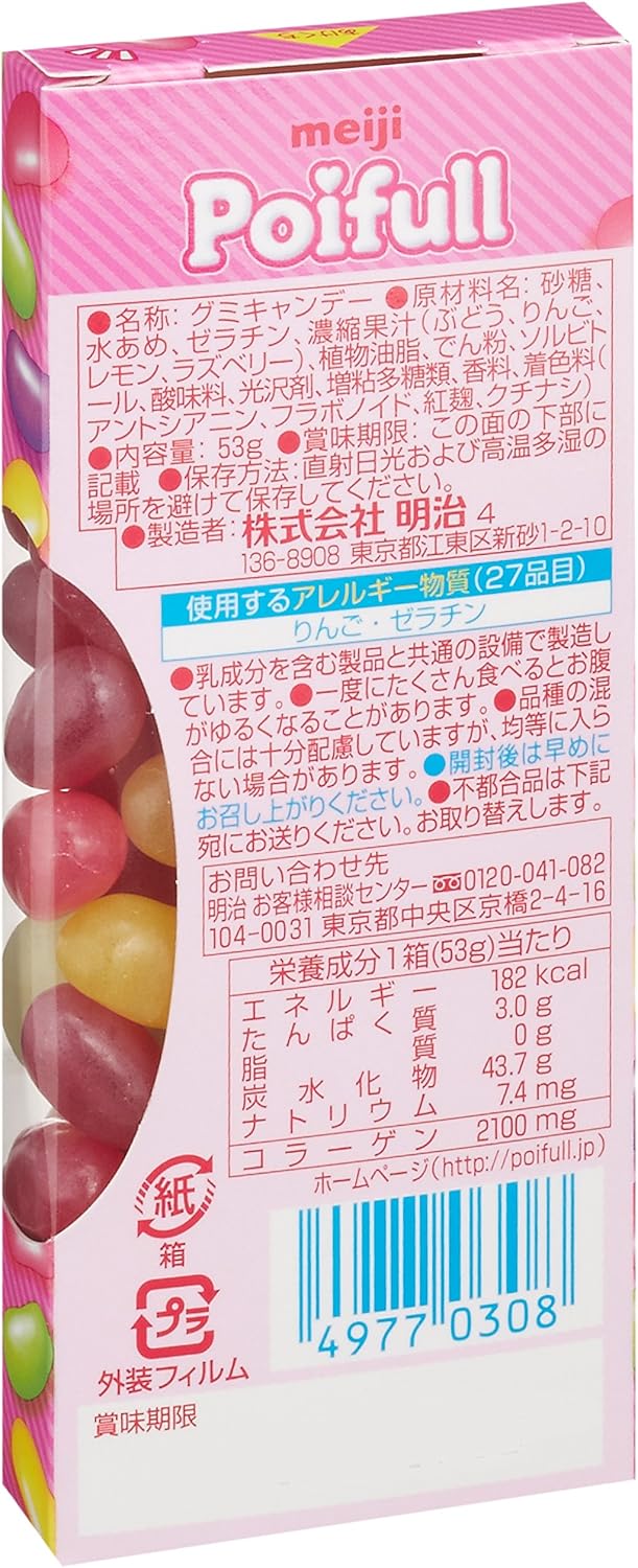 Close up of colorful Meiji Poifull jelly bean style gummies