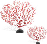 Piutouyar 2 Piece Sea Fan Coral Decorations front view showcasing two red artificial branches