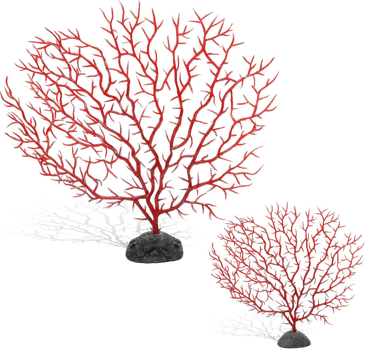 Piutouyar 2 Piece Sea Fan Coral Decorations front view showcasing two red artificial branches
